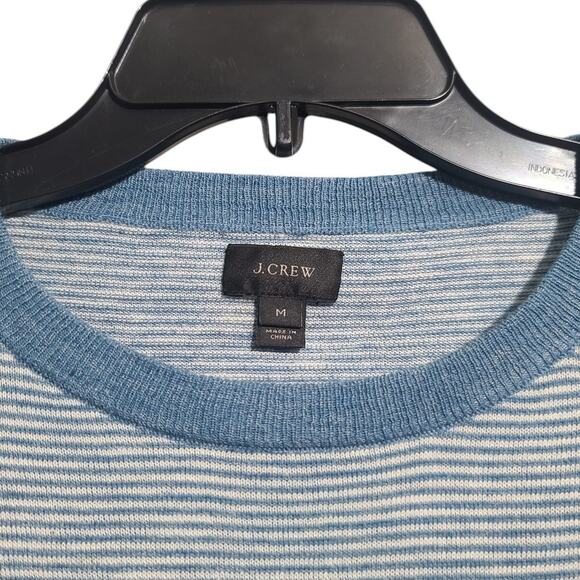 J. Crew Cotton Linen Crewneck Sweater Blue Heather Microstripe Size M - Picture 3 of 5
